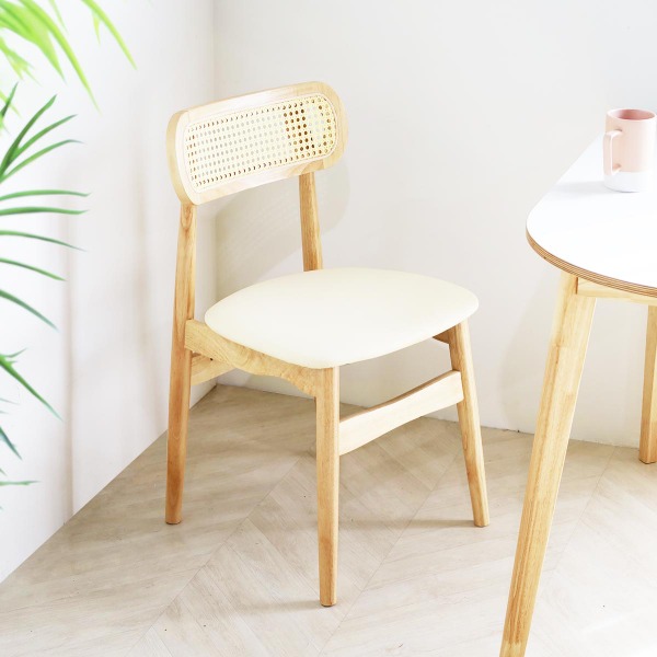 일루일루,[일루일루] 포포 우드 라탄 체어 고무나무 100%통원목의자식탁의자 테이블의자 디자인의자 인테리어의자 원목의자