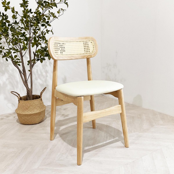 일루일루,[일루일루] 포포 우드 라탄 체어 고무나무 100%통원목의자식탁의자 테이블의자 디자인의자 인테리어의자 원목의자